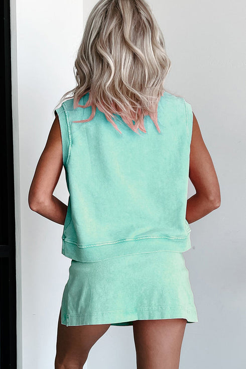 Effortless Style Washed Sleeveless Muscle Tee And Overlap Skort Two Piece Set